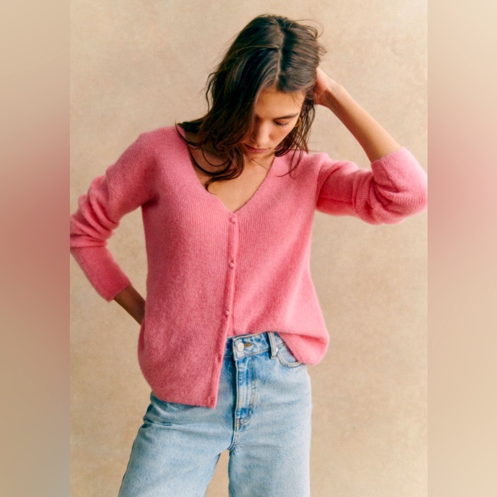 Sézane Barry Cardigan in color Candy Pink, size XS